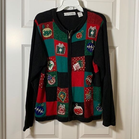 Victoria Jones size large zip up Christmas sweater. Sequins are all intact - Picture 1 of 5